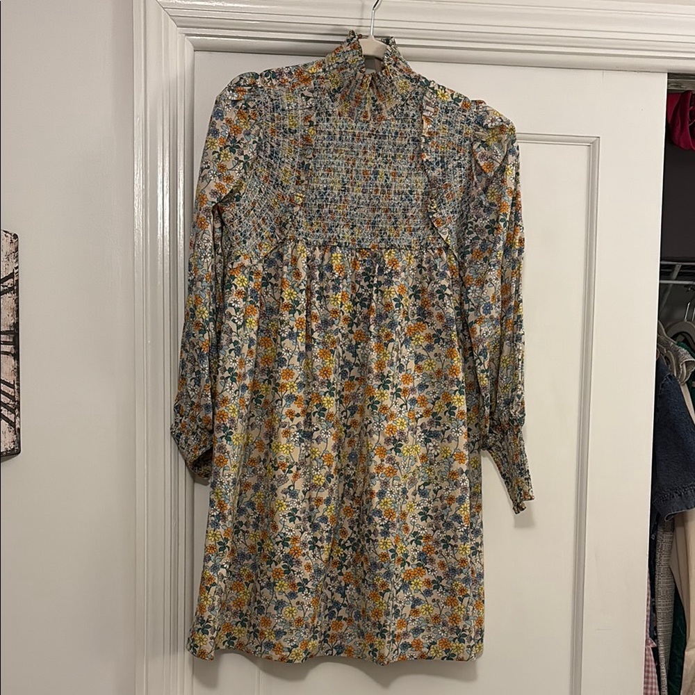 Moodie floral smocked  Sundress with Bishop Sleeves